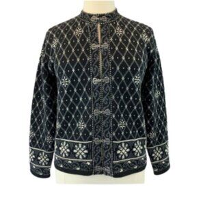 Talbots EUC size M fair isle Nordic snowflake toggle closure cotton cardigan